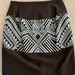 Etcetera mini skirt, blue black, geometric print, size 6